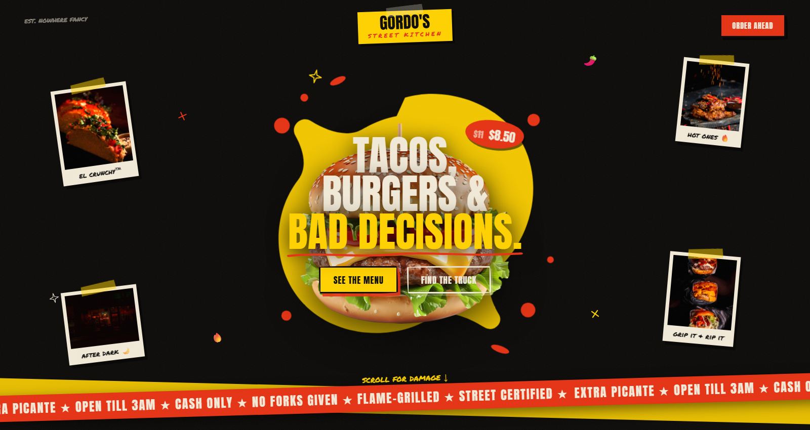 Gordo's Street Kitchen — scroll-driven street food experience by North Code