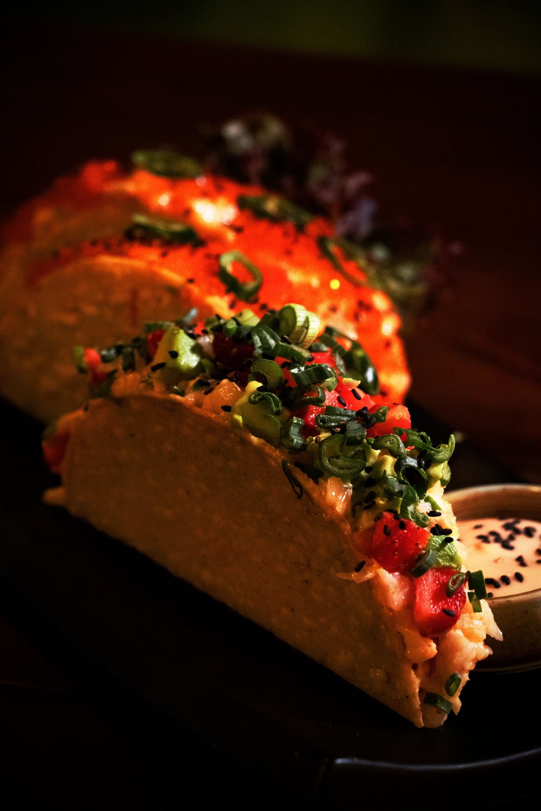 Crunchy tacos loaded with salsa